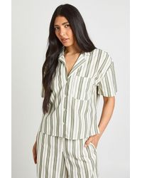 Boohoo - Tall Premium Linen Stripe Short Sleeve Shirt - Lyst