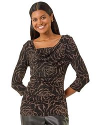 Roman - Jacquard Cowl Neck Stretch Top - Lyst