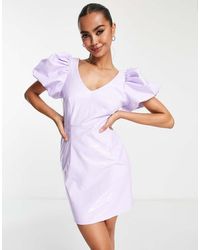 Miss Selfridge - Vinyl Faux Leather Extreme Puff Sleeve Mini Dress - Lyst