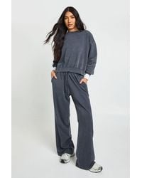 Boohoo - Tall Washed Ribbed Detail Sweatshirt Straight Leg Tracksuit - Lyst