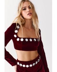 Nasty Gal - Bonded Velvet Embellished Crop Top - Lyst