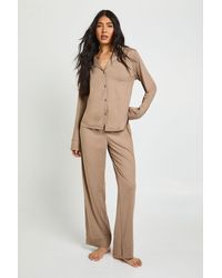 Boohoo - Tall Soft Touch Button Through Shirt And Trouser Pyjama Set - Lyst