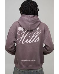 BoohooMAN - Washed Oversized Beverly Hills Puff Print Hoodie Cotton - Lyst
