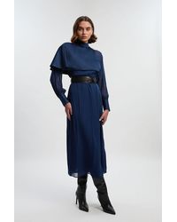Karen Millen - Petite Military Sheer Cape Detail Woven Maxi Dress - Lyst