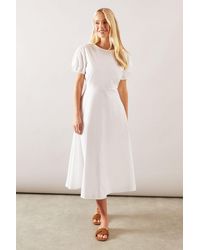 Wallis - Petite Cotton Puff Sleeve Midi Dress - Lyst