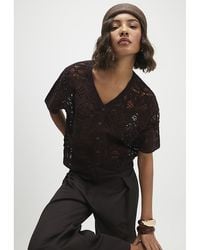 River Island - Cardigan Crochet Short Sleeve V-Neck Cotton - Lyst