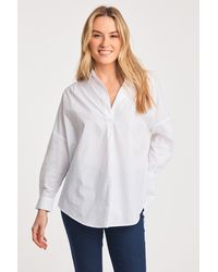 French Connection - Cotton Long Sleeve Poplin Popover High-Low Hem Shirt - Lyst