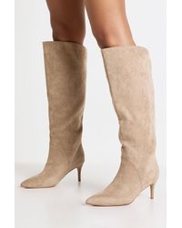 Boohoo - Wide Fit Faux Suede Curved Knee High Boots - Lyst
