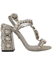 Dolce & Gabbana - Crystals Strap Buckle High Heel Sandals Leather - Lyst
