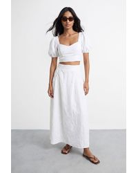 Warehouse - High Waist Embroidered Cotton Skirt With Pockets - Lyst