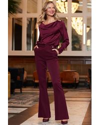 Sosandar - Wine Button Detail Kick Flare Trousers - Lyst