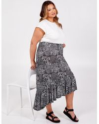 Blue Vanilla - Curve Asymmetric Hem Tiered Midi Skirt - Lyst