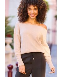 Sosandar - Taupe Off The Shoulder Asymmetric Jumper - Lyst