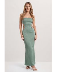 MissPap - Beaded Trim Bandeau Satin Maxi Dress - Lyst