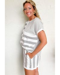 Azura Exchange - Stripe Mixed Print Short Sleeve Top And Pocketed Shorts Set - Lyst
