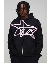 BoohooMAN - Tall Oversized Boxy Star Printed Zip Through Hoodie - Lyst