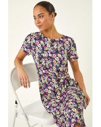 Roman - Petite Floral Side Tie Midi Dress - Lyst