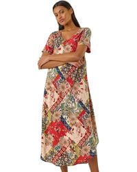Roman - Patchwork Print Curved Hem Midi Dress - Lyst