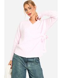 Boohoo - Soft Cable Knitted Wrap Cardigan - Lyst