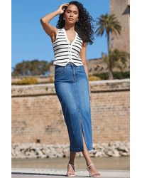 Sosandar - Mid Longline Denim Midi Skirt - Lyst