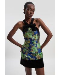Karen Millen - Velvet And Jacquard Contrast Halterneck Tailored Mini Dress - Lyst