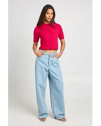 Boohoo - Knitted Cinched Hem Button Through Top - Lyst