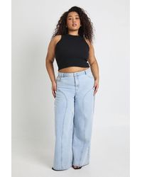Boohoo - Plus High Waist Studded Western Straight Leg Jean - Lyst