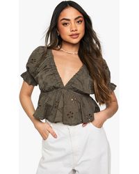 Boohoo - Broderie Smock Top - Lyst