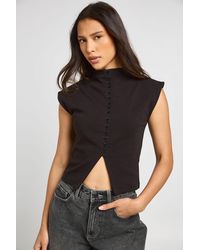 Boohoo - Compact Cotton Button Through Cap Sleeve Top - Lyst