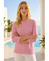 Roman - Stripe Print Boat Neck Top - Lyst