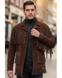 Infinity Leather - Western Retro Cowboy Suede Fringe Jacket - Lyst