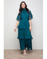 Quiz Light Chiffon Frill Maxi Dress Material_Polyester in Blue | Lyst UK