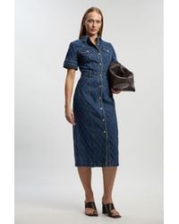 Karen Millen - Petite Denim Printed Midi Dress - Lyst