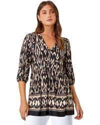 Roman - Aztec Print V-Neck Stretch Tunic Smock Top - Lyst