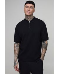 BoohooMAN - Tall Oversized Boxy 1/4 Zip Cotton Blend Knitted Polo - Lyst
