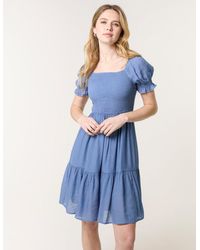Blue Vanilla - Shirred Puff Sleeve Mini Dress - Lyst