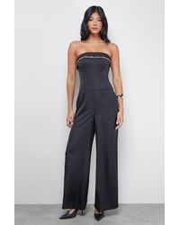 Warehouse - Gem Embellished Satin Bandeau Jumpsuit - Lyst