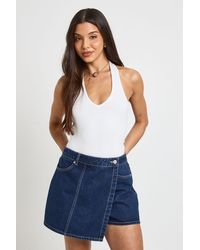Boohoo - Wrap Front Denim Skort - Lyst