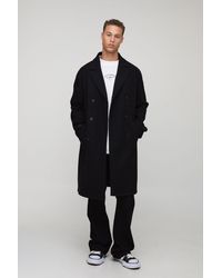 BoohooMAN - Tall Double Breasted Wool Look Overcoat - Lyst