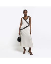 River Island - Slip Midi Dress Lace Trim Cotton - Lyst
