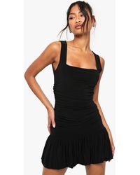 Boohoo - Slinky Square Neck Ruched Detail Pleated Mini Dress - Lyst