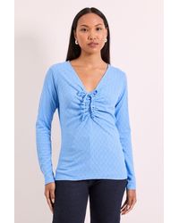 PRINCIPLES - Front Tie Rushed Jersey Top - Lyst