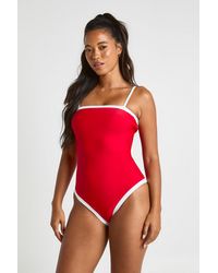 Boohoo - Tummy Control Contrast Square Neck Swimsuit - Lyst