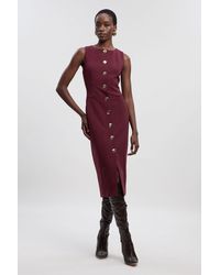 Karen Millen - Compact Essential Button Pencil Midi Dress - Lyst