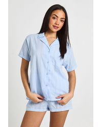 Boohoo - Cotton Dobby Short Sleeve Shirt & Pyjama Set - Lyst