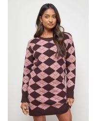 Oasis - Argyle Scallop Neck Knitted Mini Dress - Lyst