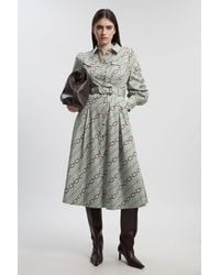 Karen Millen - Petite Chain Print Cotton Sateen Belt Detail Woven Shirt Dress - Lyst
