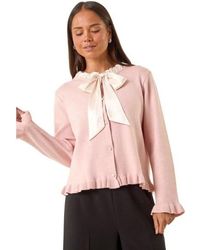 Roman - Petite Tie Neck Frill Hem Cardigan - Lyst