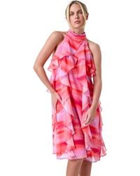 Roman - Petite Abstract Halter Neck Ruffle Dress - Lyst