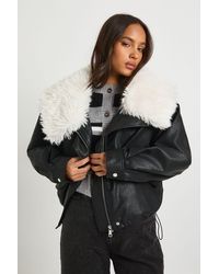 Boohoo - Fur Collar Short Pu Jacket - Lyst